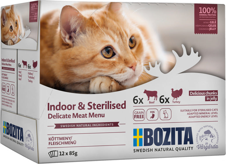 Bozita Indoor & Sterilized Köttmeny - bitar i gele Multibox 12 x 85 g