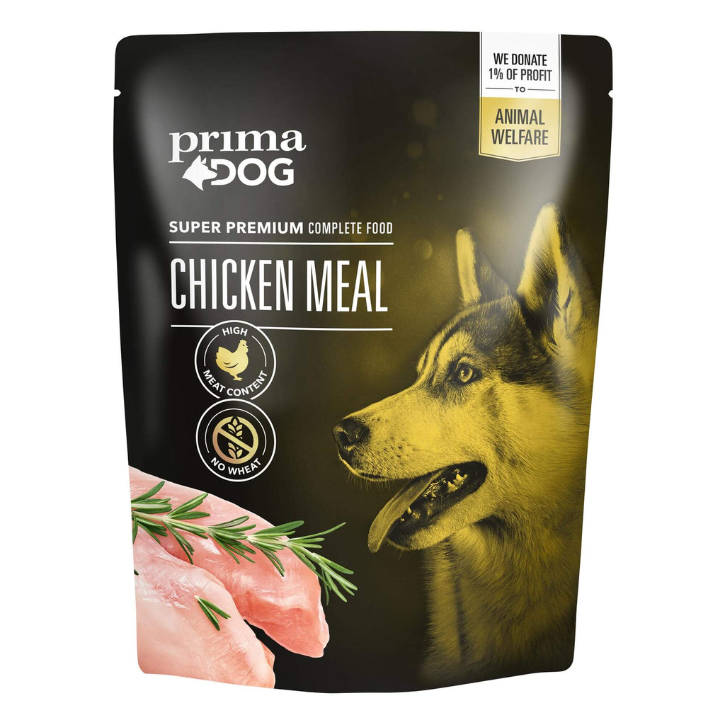 Bild på kyckling måltid påse av varumärket Prima pet.