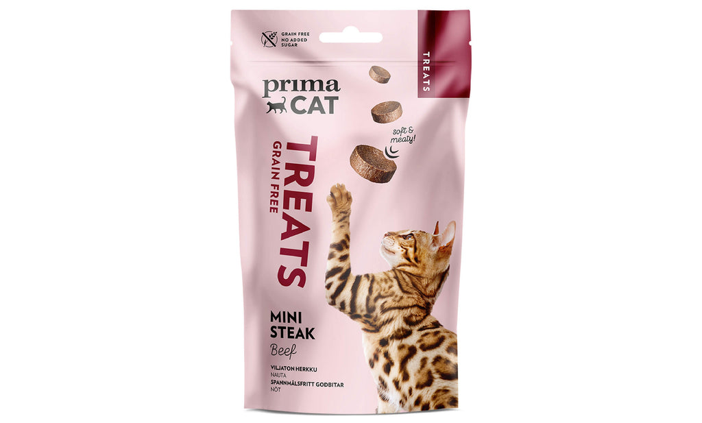Bild på kattgodis påse av varumärket Prima Pet.