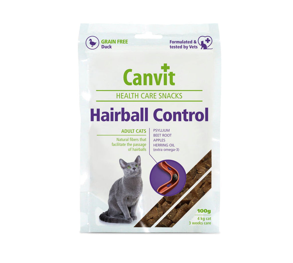 Påse med kattgodis som motverkar hårbollar.