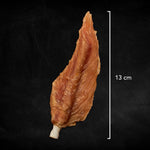 Bild på kyckling med tuggben samt mått på hur lång en bit är.