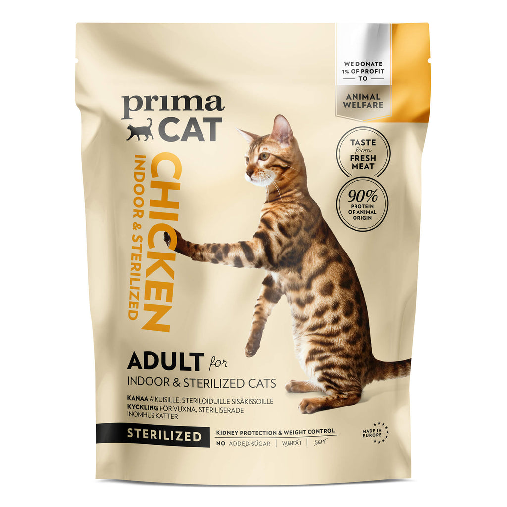 Bild på torrfoderpåse till katt av varumärket Prima Pet.